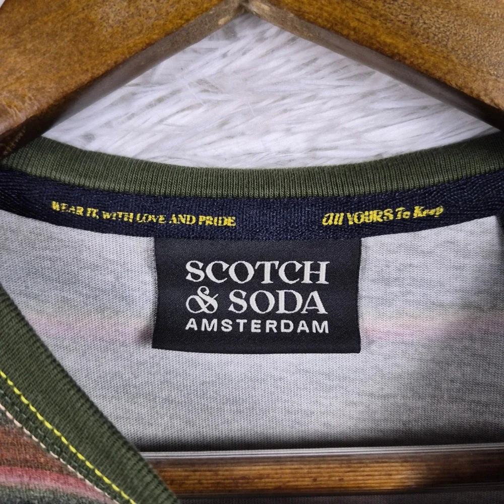 Scotch & Soda Amsterdam Mens Striped Short Sleeve T-Shirt Green Multi Size M